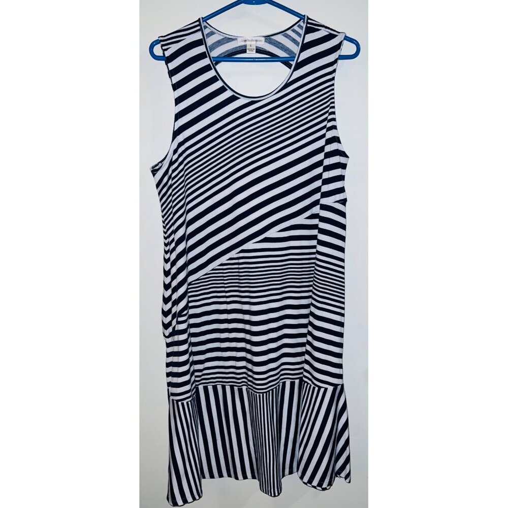 Sleeveless Striped Cut-Out Dress By John Paul Richard Size Large Navy & White